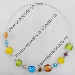 Fashionable Necklaces Steel Wire with Lampwork Glass Beads, Necklaces:about 16-inch long, Sold by Strand