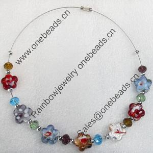 Fashionable Necklaces Steel Wire with Lampwork Glass Beads, Necklaces:about 16-inch long, Sold by Strand