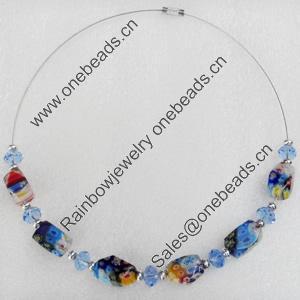 Fashionable Necklaces Steel Wire with Millefiori Glass Beads, Necklaces:about 16-inch long, Sold by Strand