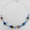 Fashionable Necklaces Steel Wire with Millefiori Glass Beads, Necklaces:about 16-inch long, Sold by Strand