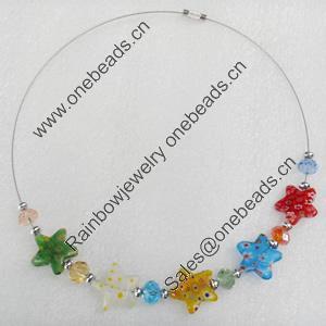 Fashionable Necklaces Steel Wire with Millefiori Glass Beads, Necklaces:about 16-inch long, Sold by Strand
