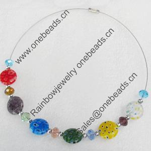 Fashionable Necklaces Steel Wire with Millefiori Glass Beads, Necklaces:about 16-inch long, Sold by Strand