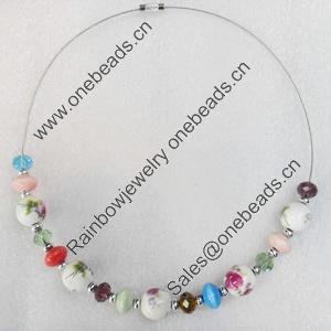 Fashionable Necklaces Steel Wire with Ceramics Beads, Necklaces:about 16-inch long, Sold by Strand