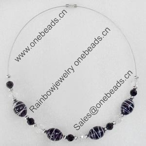 Fashionable Necklaces Steel Wire with Glass Beads, Necklaces:about 16-inch long, Sold by Strand
