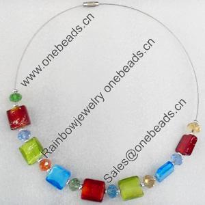 Fashionable Necklaces Steel Wire with Lampwork Glass Beads, Necklaces:about 16-inch long, Sold by Strand
