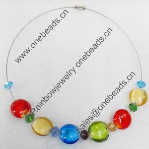 Fashionable Necklaces Steel Wire with Lampwork Glass Beads, Necklaces:about 16-inch long, Sold by Strand