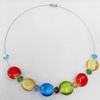 Fashionable Necklaces Steel Wire with Lampwork Glass Beads, Necklaces:about 16-inch long, Sold by Strand