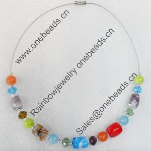 Fashionable Necklaces Steel Wire with Lampwork Glass Beads, Necklaces:about 16-inch long, Sold by Strand