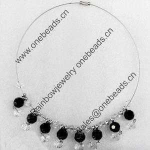 Fashionable Necklaces Steel Wire with Acrylic Beads, Necklaces:about 16-inch long, Sold by Strand