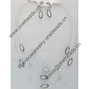 Fashionable Necklaces Steel Wire with Glass Beads,Necklaces:about 19.5-inch long,Earring:5cm long,Sold by Set