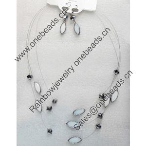 Fashionable Necklaces Steel Wire with Glass Beads,Necklaces:about 19.5-inch long,Earring:5cm long,Sold by Set