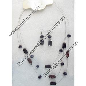 Fashionable Necklaces Steel Wire with Glass Beads,Necklaces:about 19.5-inch long,Earring:5cm long,Sold by Set