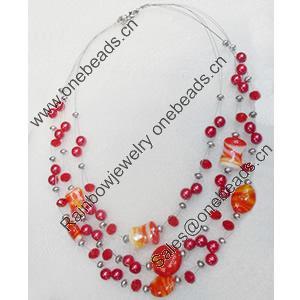 Fashionable Necklaces Steel Wire with Lampwork Glass Beads, Necklaces:about 19.5-inch long, Sold by Strand