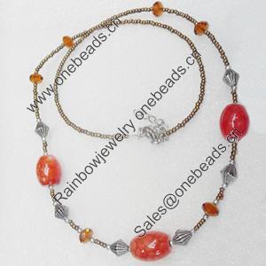 Fashionable Necklaces Glass Beads with Agate Beads, Necklaces:about 35.5-inch long, Sold by Strand