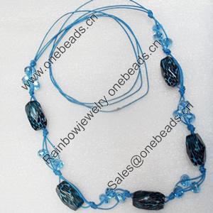 Fashionable Necklaces Cotton wax cord with Acrylic Beads, Necklaces:about 35.5-inch long, Sold by Strand