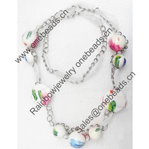 Fashionable Necklaces Iron Chain & Ribbon with Acrylic Beads, Necklaces:about 35.5-inch long, Sold by Strand