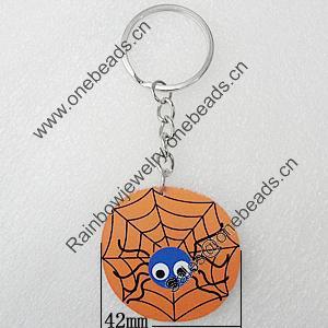 Key Chain, Iron Ring with Wood Charm, 42mm, Sold by PC
