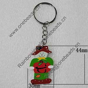 Key Chain, Iron Ring with Wood Charm, 44x30mm, Sold by PC