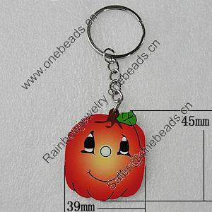 Key Chain, Iron Ring with Wood Charm, Vegetable 45x39mm, Sold by PC
