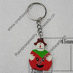 Key Chain, Iron Ring with Wood Charm, Apple 45x32mm, Sold by PC