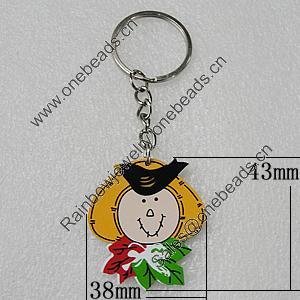 Key Chain, Iron Ring with Wood Charm, 43x38mm, Sold by PC