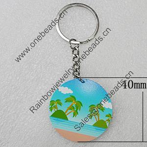 Key Chain, Iron Ring with Wood Charm, Flat Round 40mm, Sold by PC