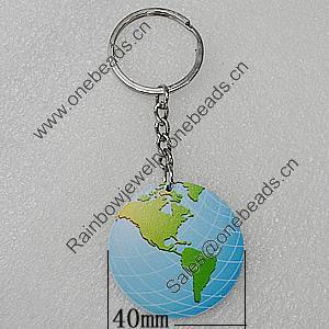 Key Chain, Iron Ring with Wood Charm, Flat Round 40mm, Sold by PC