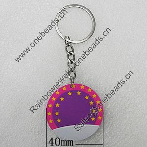 Key Chain, Iron Ring with Wood Charm, Flat Round 40mm, Sold by PC