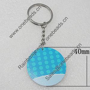 Key Chain, Iron Ring with Wood Charm, Flat Round 40mm, Sold by PC