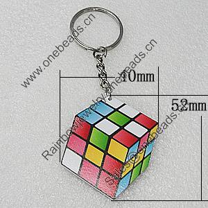 Key Chain, Iron Ring with Wood Charm, Polygon 52x40mm, Sold by PC