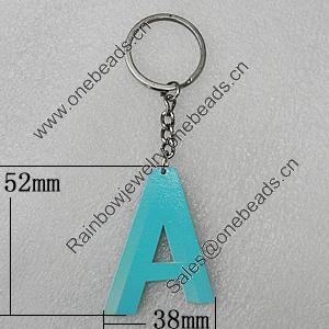 Key Chain, Iron Ring with Wood Charm, Letter 52x38mm, Sold by PC