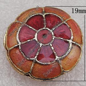 Cloisonne Beads, Flat Round 19x7mm Hole:1.5mm, Sold by PC 