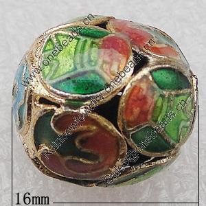 Cloisonne Beads, Round 16mm Hole:1.5mm, Sold by PC 