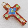 Cloisonne Pendants, Cross 17x26x4mm Hole:1.5mm, Sold by PC 