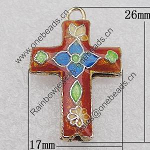 Cloisonne Pendants, Cross 17x26x4mm Hole:1.5mm, Sold by PC 