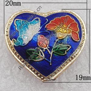 Cloisonne Beads, Heart 19x20x8mm Hole:1.5mm, Sold by PC 