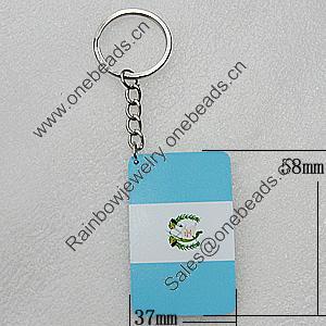 Key Chain, Iron Ring with Wood Charm, Rectangle 58x37mm, Sold by PC