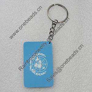 Key Chain, Iron Ring with Wood Charm, Rectangle 58x37mm, Sold by PC