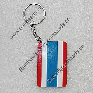 Key Chain, Iron Ring with Wood Charm, Rectangle 58x37mm, Sold by PC