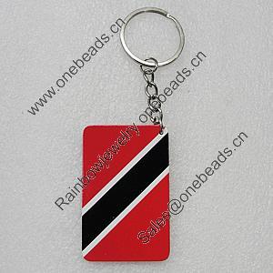 Key Chain, Iron Ring with Wood Charm, Rectangle 58x37mm, Sold by PC