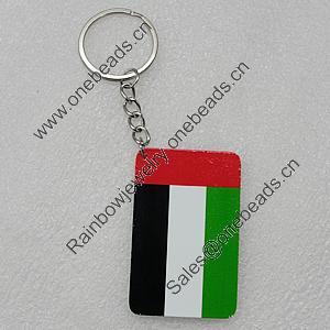 Key Chain, Iron Ring with Wood Charm, Rectangle 58x37mm, Sold by PC