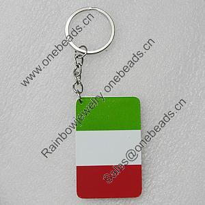 Key Chain, Iron Ring with Wood Charm, Rectangle 58x37mm, Sold by PC