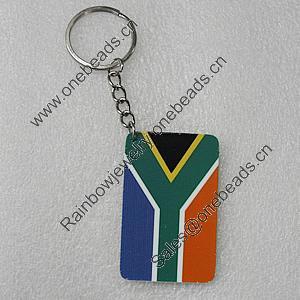 Key Chain, Iron Ring with Wood Charm, Rectangle 58x37mm, Sold by PC