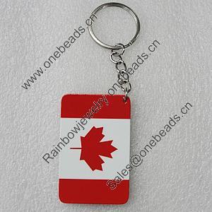 Key Chain, Iron Ring with Wood Charm, Rectangle 58x37mm, Sold by PC