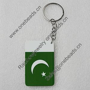 Key Chain, Iron Ring with Wood Charm, Rectangle 58x37mm, Sold by PC