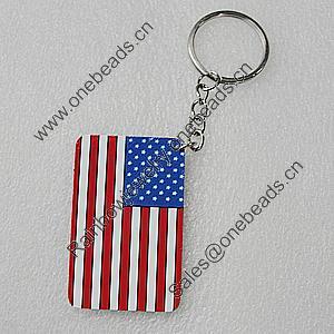 Key Chain, Iron Ring with Wood Charm, Rectangle 58x37mm, Sold by PC