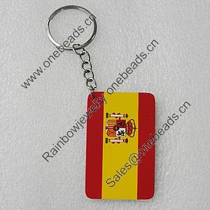 Key Chain, Iron Ring with Wood Charm, Rectangle 58x37mm, Sold by PC