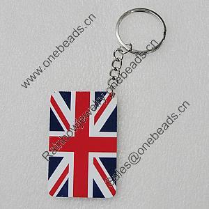 Key Chain, Iron Ring with Wood Charm, Rectangle 58x37mm, Sold by PC