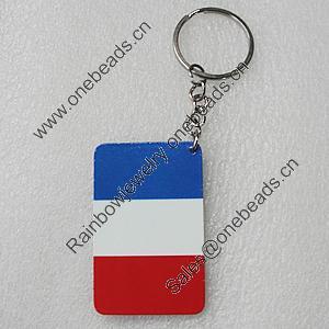 Key Chain, Iron Ring with Wood Charm, Rectangle 58x37mm, Sold by PC