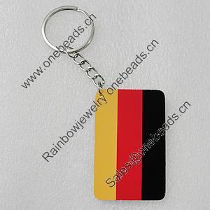 Key Chain, Iron Ring with Wood Charm, Rectangle 58x37mm, Sold by PC